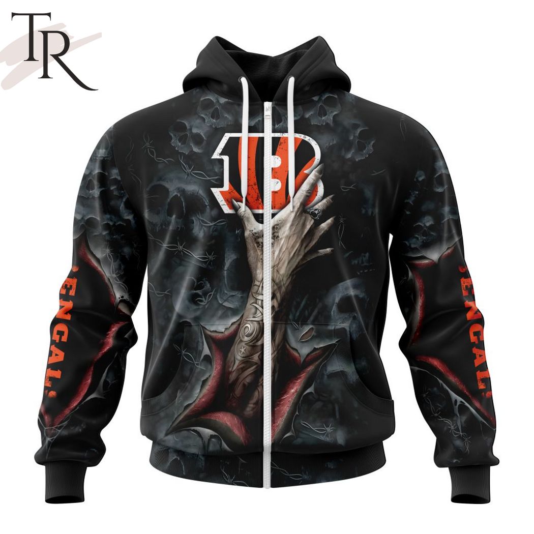 New 2025 NEW] NFL Cincinnati Bengals Special Horror Skull Art Design Custom Hoodie - Image 2